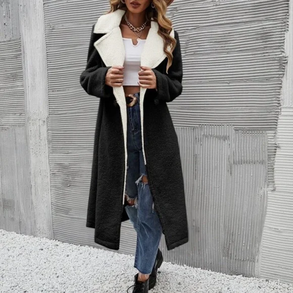 Cozy Khaki Teddy Long Coat Jacket Minimalist - Picture 8 of 12